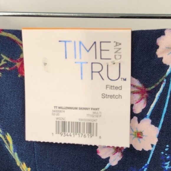 NWT TIME AND TRU Floral Stretch Pants Womens Size 10 Navy Blue High-Rise - Picture 6 of 6